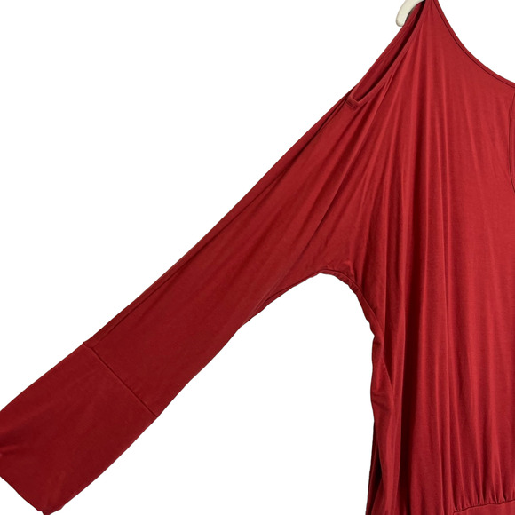 Boston Proper Womens Knit Top Large Dark Coral Cold Shoulder Long Sleeve - Picture 3 of 8